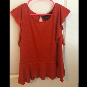 Cynthia Rowley Red/Orange Peplum Short Sleeve Top